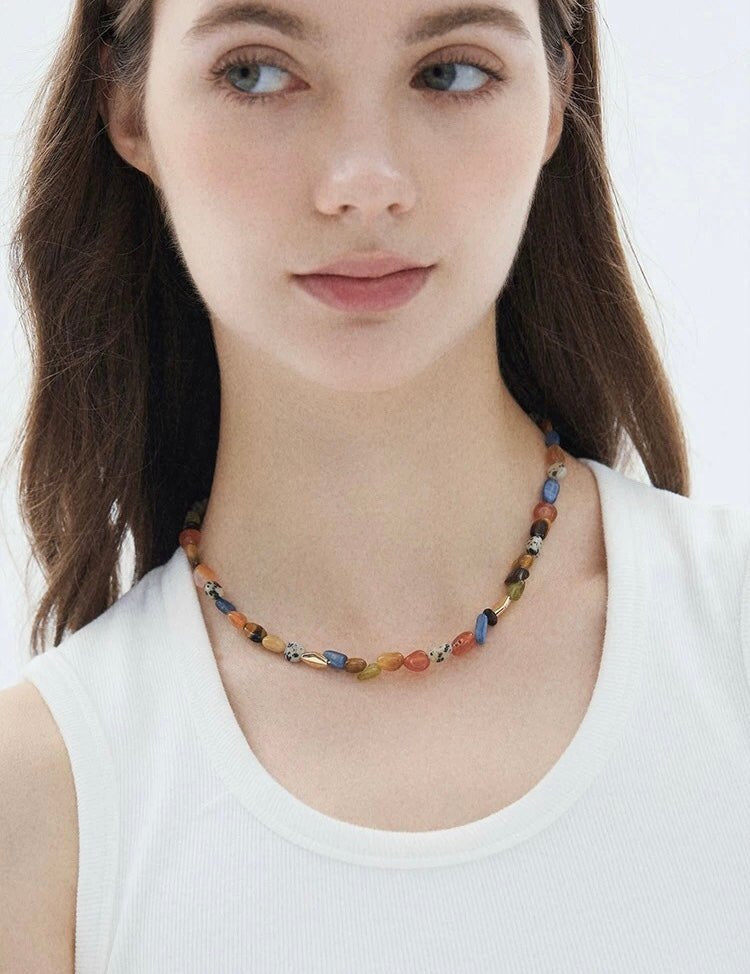 Heirloom Tomato Gemstone Necklace – Irregular Colorful Beads - floysun