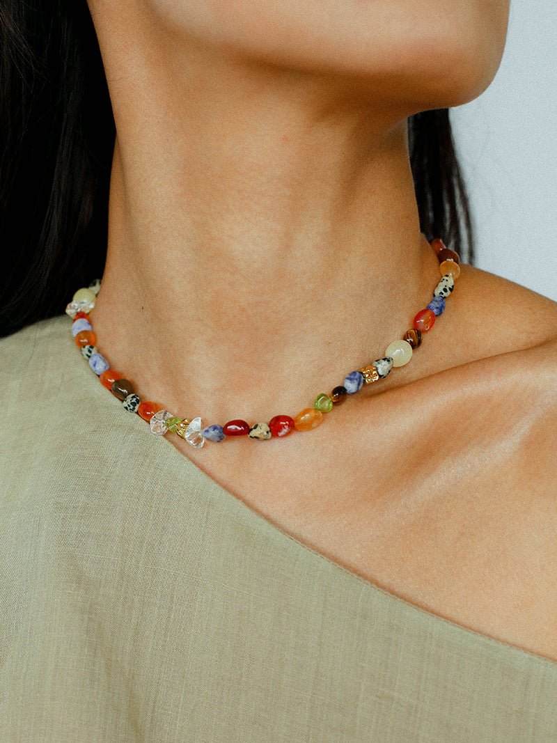 Heirloom Tomato Gemstone Necklace – Irregular Colorful Beads - floysun