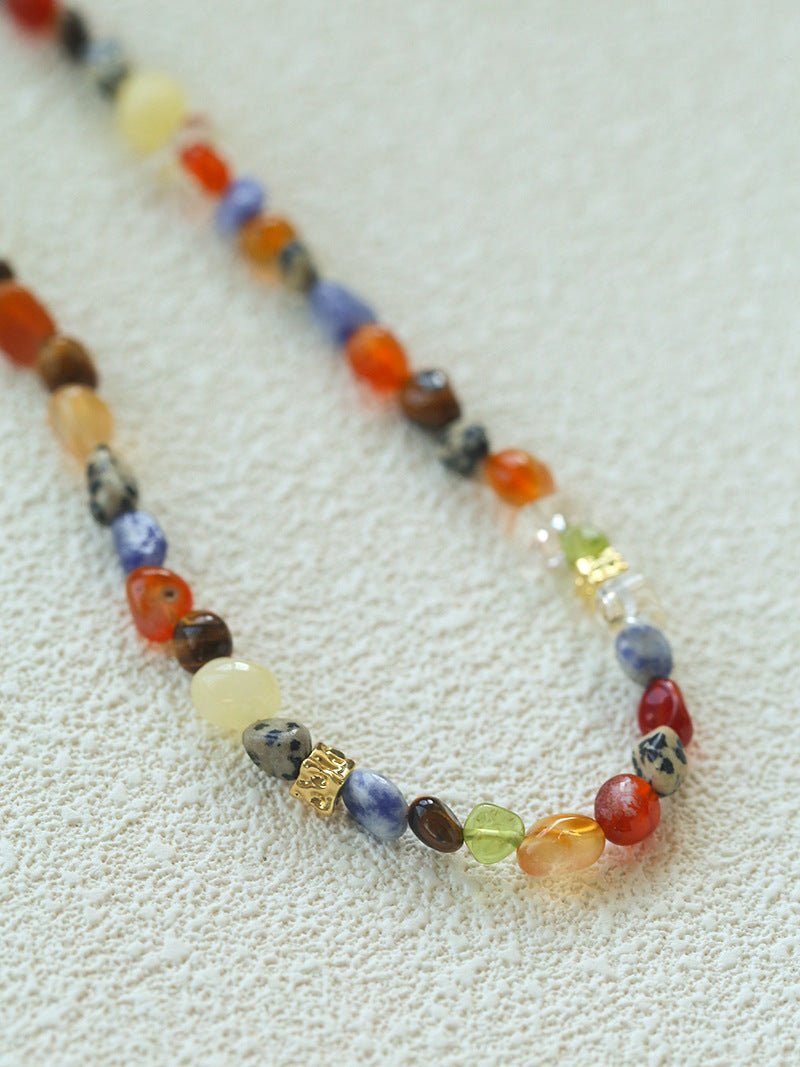 Heirloom Tomato Gemstone Necklace – Irregular Colorful Beads - floysun