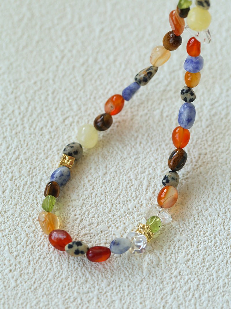 Heirloom Tomato Gemstone Necklace – Irregular Colorful Beads - floysun