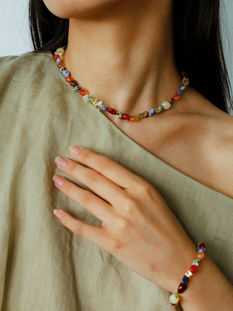 Heirloom Tomato Gemstone Necklace – Irregular Colorful Beads - floysun