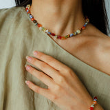 Heirloom Tomato Gemstone Necklace – Irregular Colorful Beads - floysun