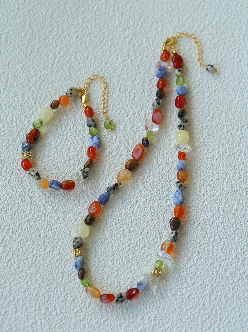 Heirloom Tomato Gemstone Necklace – Irregular Colorful Beads - floysun