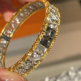 Hollow Leaf Eternal Spring Bangle with Pave Diamonds - floysun