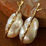 Hooked Branch Baroque Pearl Stud Earrings - floysun