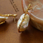 Hooked Branch Baroque Pearl Stud Earrings - floysun