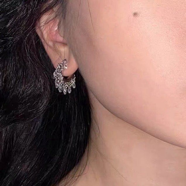 Icy Sparkle Tassel C - Hoop Earrings - floysun