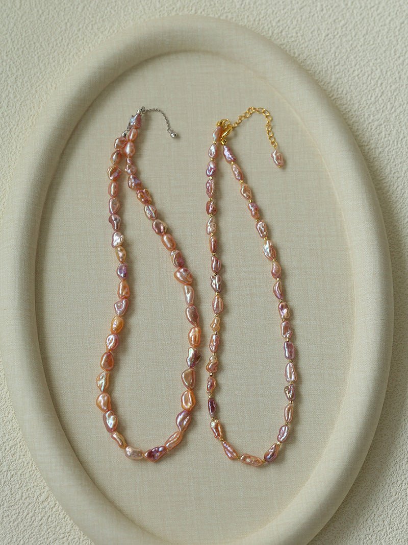Iridescent Keshi Pearl Necklace with Gold Spacers - floysun