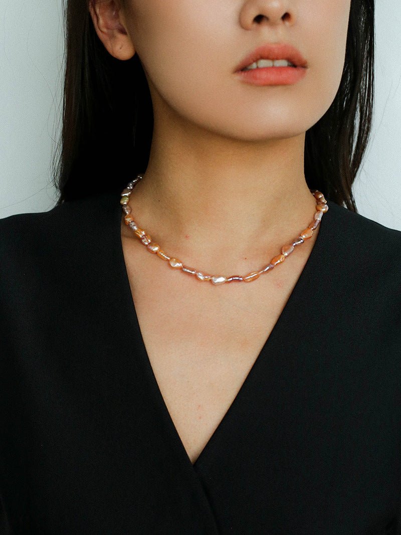 Iridescent Keshi Pearl Necklace with Gold Spacers - floysun