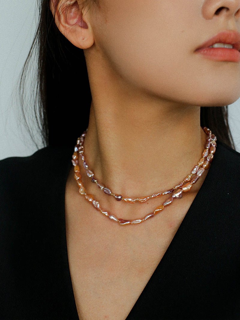 Iridescent Keshi Pearl Necklace with Gold Spacers - floysun