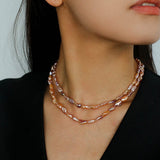 Iridescent Keshi Pearl Necklace with Gold Spacers - floysun