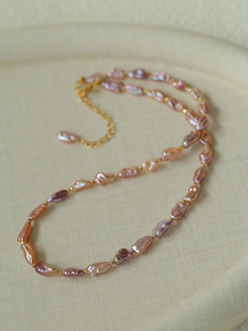 Iridescent Keshi Pearl Necklace with Gold Spacers - floysun