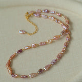 Iridescent Keshi Pearl Necklace with Gold Spacers - floysun