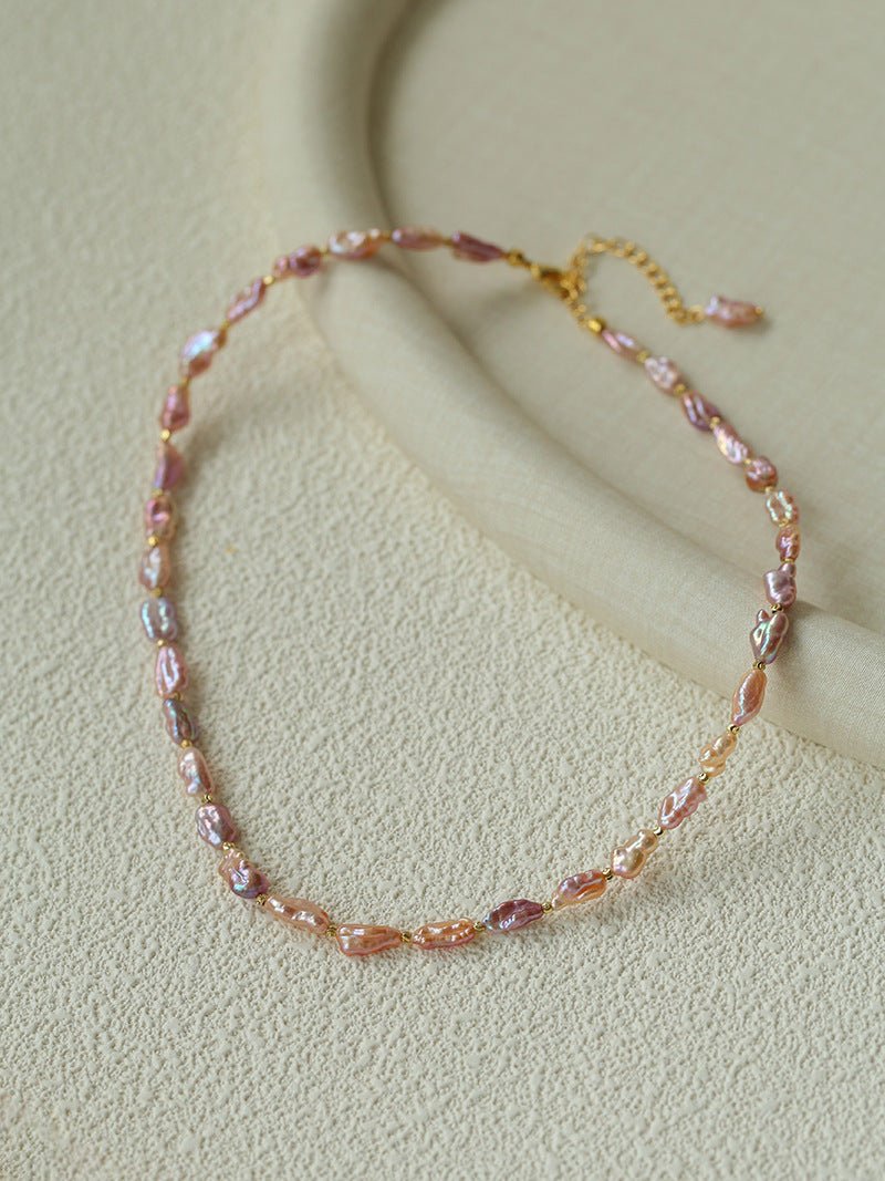 Iridescent Keshi Pearl Necklace with Gold Spacers - floysun