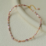 Iridescent Keshi Pearl Necklace with Gold Spacers - floysun