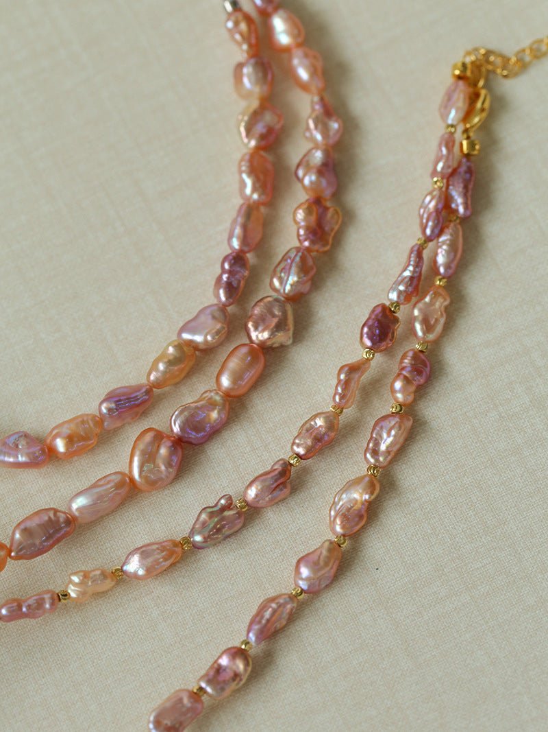 Iridescent Keshi Pearl Necklace with Gold Spacers - floysun