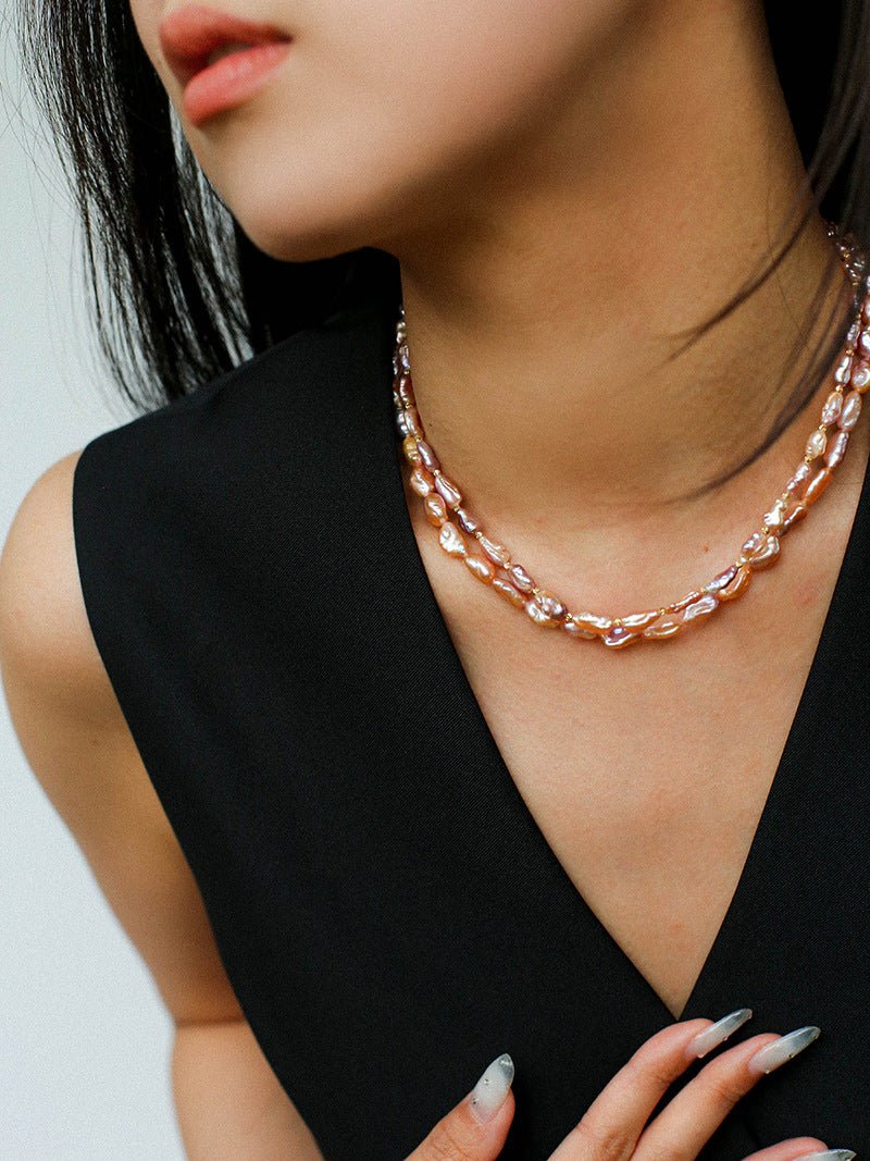Iridescent Keshi Pearl Necklace with Gold Spacers - floysun