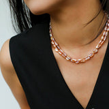 Iridescent Keshi Pearl Necklace with Gold Spacers - floysun