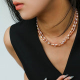 Iridescent Keshi Pearl Necklace with Gold Spacers - floysun