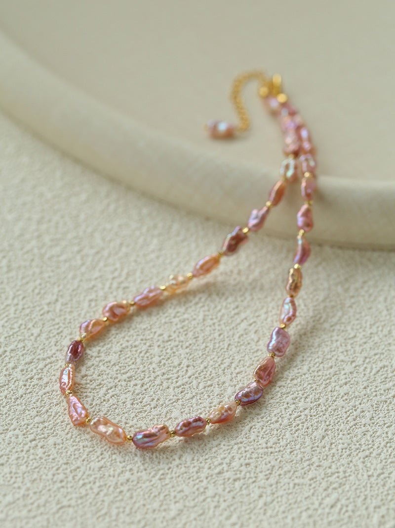 Iridescent Keshi Pearl Necklace with Gold Spacers - floysun
