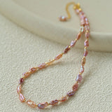 Iridescent Keshi Pearl Necklace with Gold Spacers - floysun