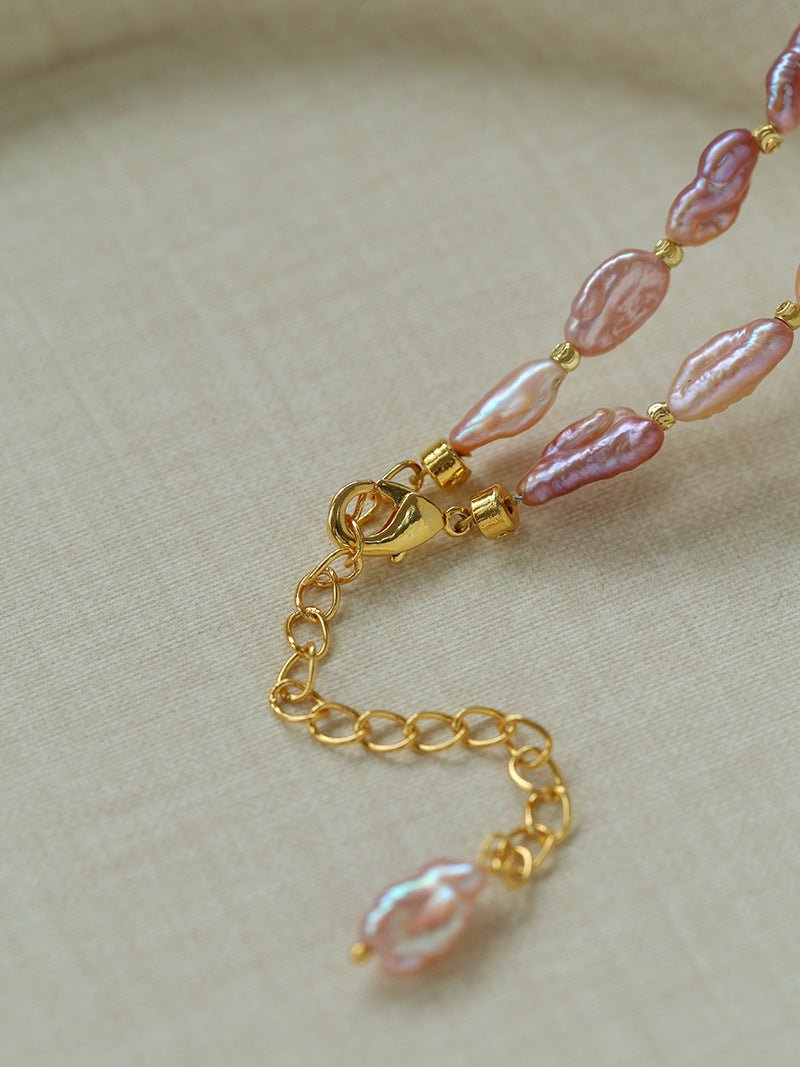 Iridescent Keshi Pearl Necklace with Gold Spacers - floysun
