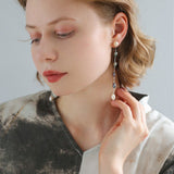 Iridescent Pearl Two-Tone Long Dangle Earrings - floysun