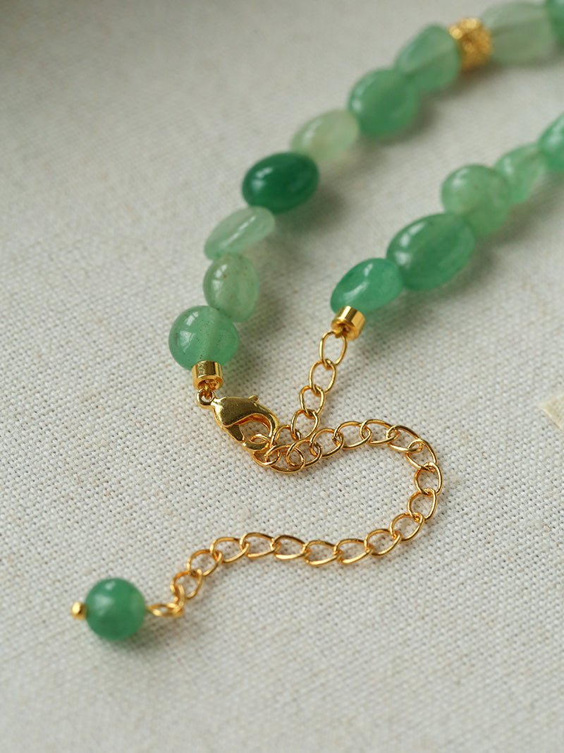 Irregular Aventurine & Gold Lava Bead Necklace - floysun