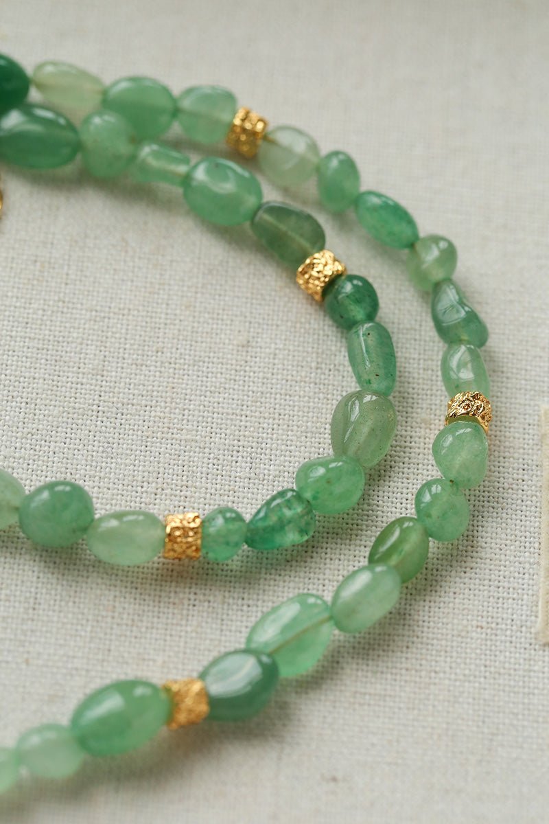 Irregular Aventurine & Gold Lava Bead Necklace - floysun