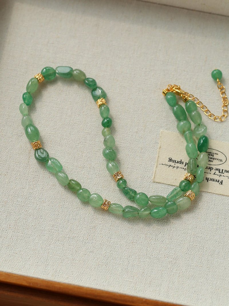Irregular Aventurine & Gold Lava Bead Necklace - floysun