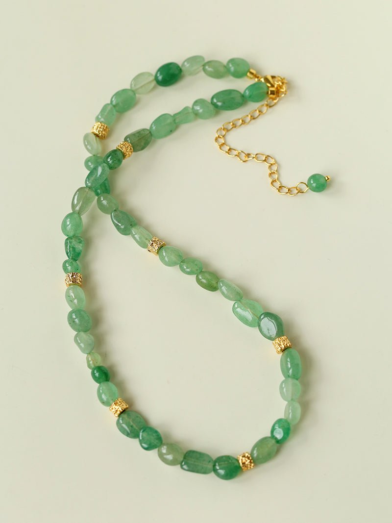 Irregular Aventurine & Gold Lava Bead Necklace - floysun