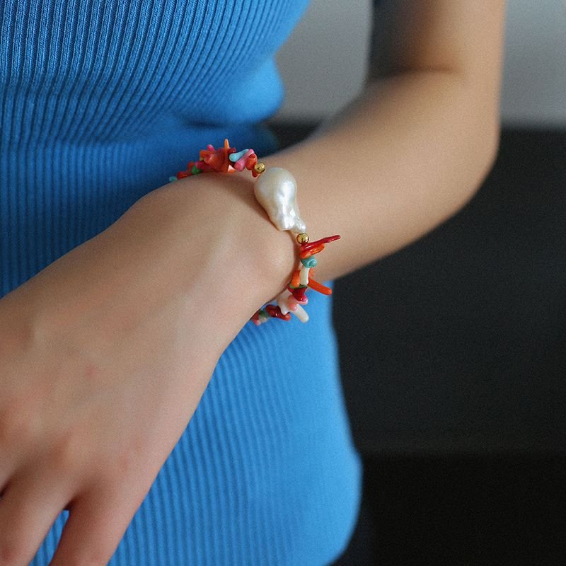 Irregular Multicolor Gemstone Baroque Pearl Bracelet - floysun