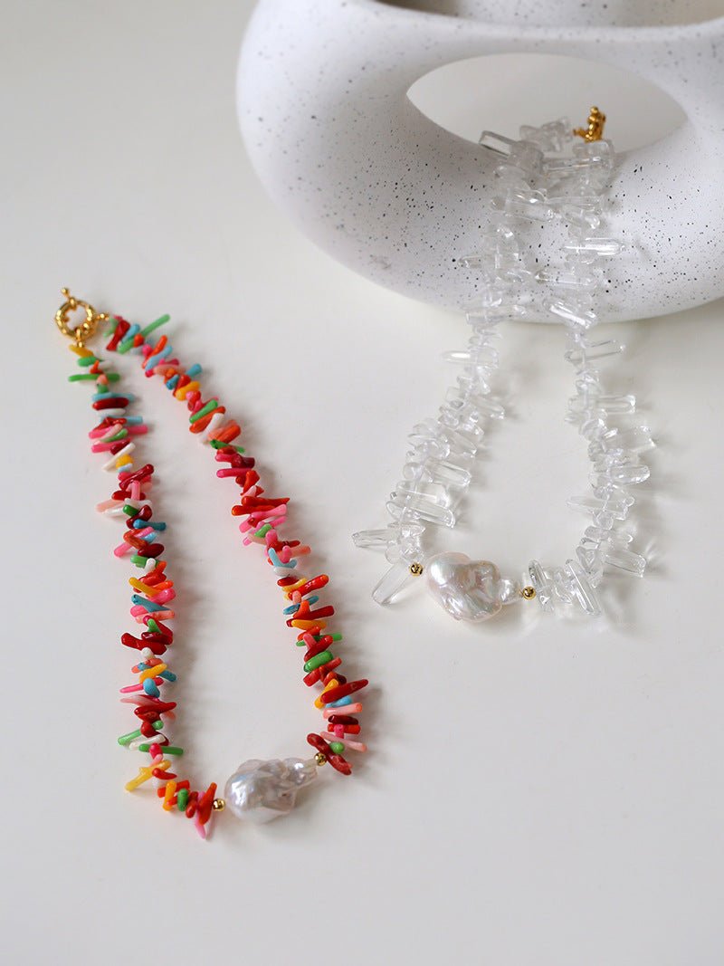 Irregular Multicolor Gemstone Baroque Pearl Necklace - floysun