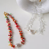 Irregular Multicolor Gemstone Baroque Pearl Necklace - floysun