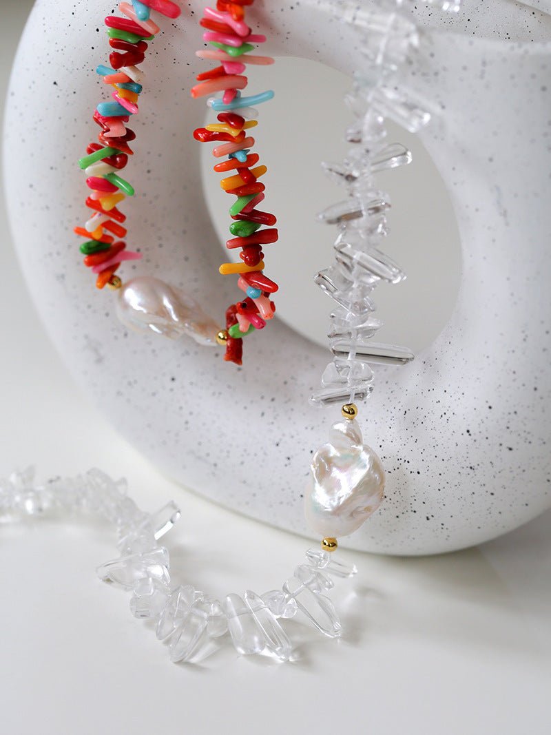 Irregular Multicolor Gemstone Baroque Pearl Necklace - floysun