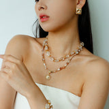 Irregular White Crystal Bracelet with Gold Flakes - floysun