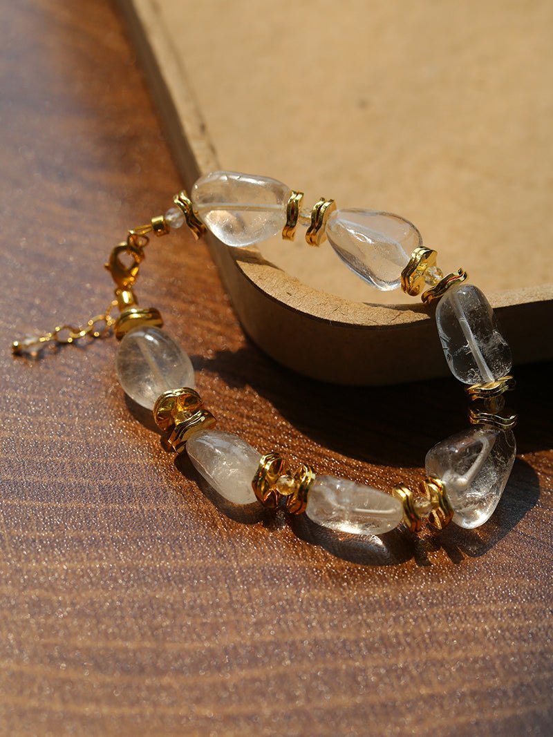 Irregular White Crystal Bracelet with Gold Flakes - floysun