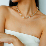 Irregular White Crystal Necklace with Gold Flakes - floysun