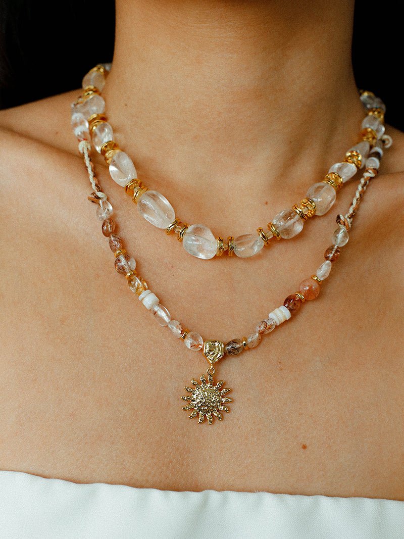 Irregular White Crystal Necklace with Gold Flakes - floysun