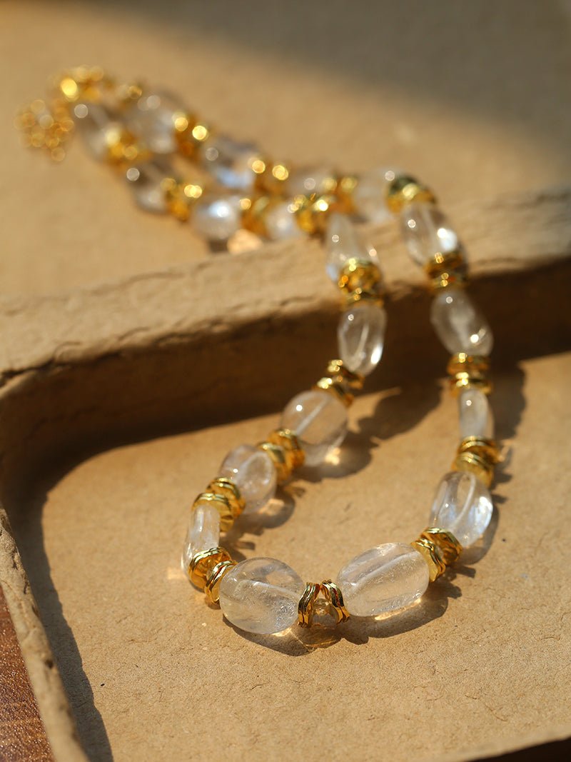 Irregular White Crystal Necklace with Gold Flakes - floysun