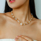 Irregular White Crystal Necklace with Gold Flakes - floysun