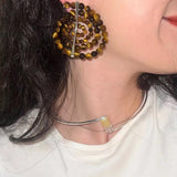 Island Escape Woven Statement Earrings - Single Tiger's eye Stone - floysun