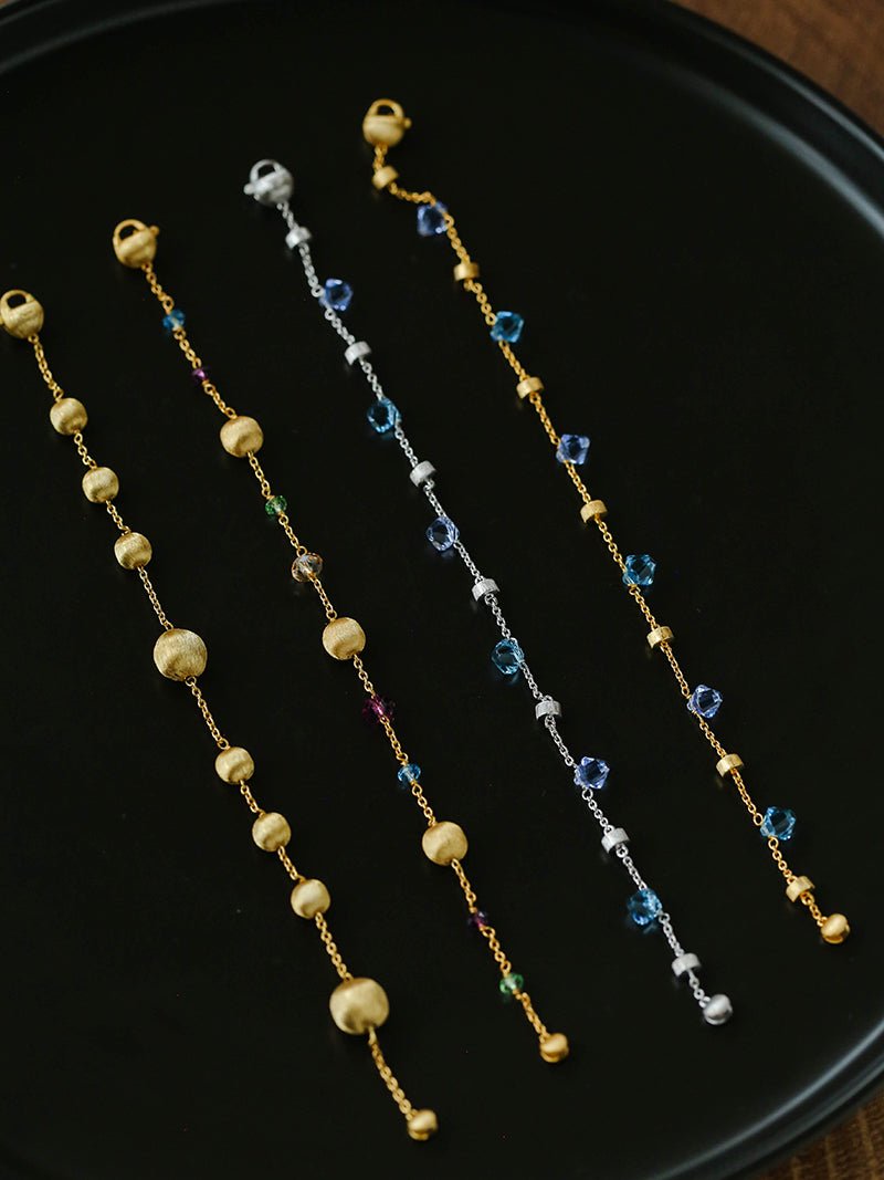 Italian Brushed Gold Bead & Swarovski Crystal Bracelet - floysun
