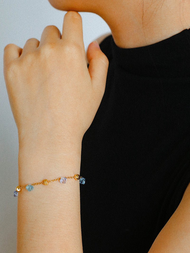Italian Brushed Gold Bead & Swarovski Crystal Bracelet - floysun