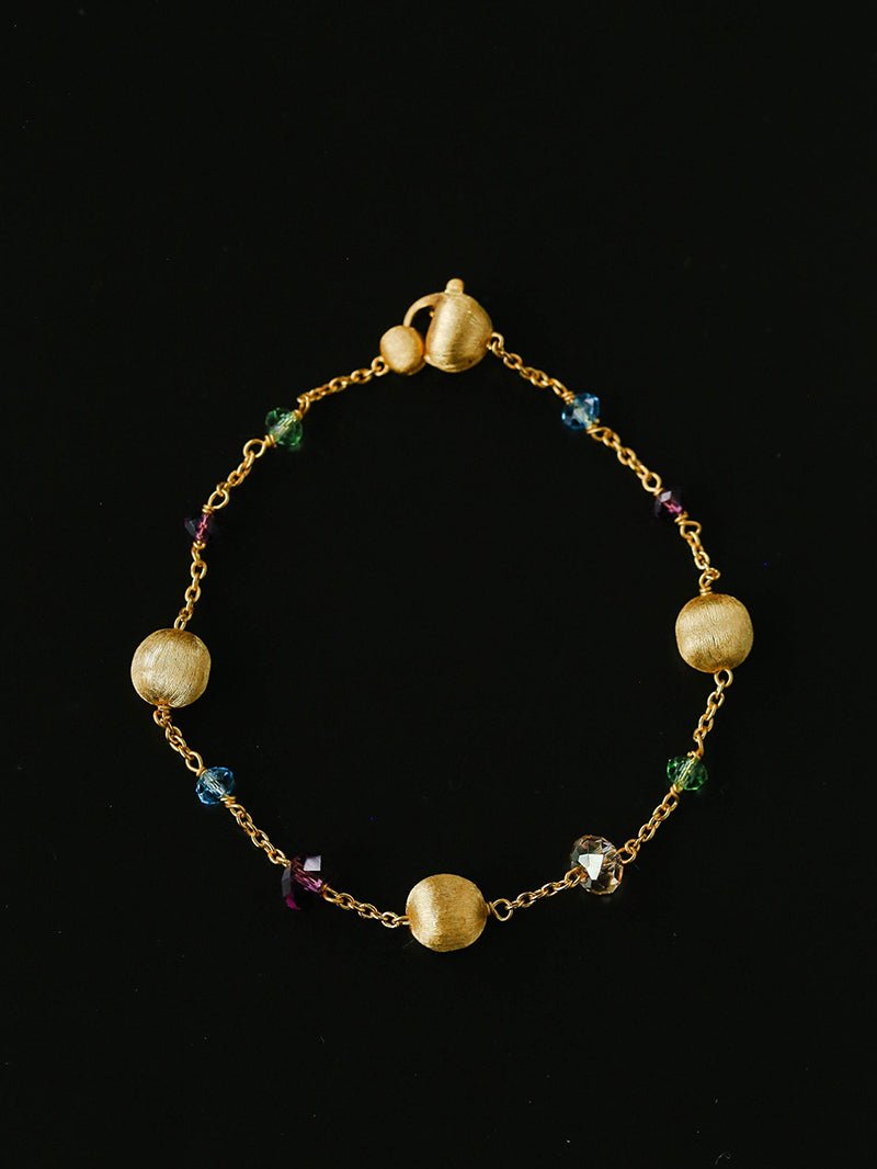 Italian Brushed Gold Bead & Swarovski Crystal Bracelet - floysun