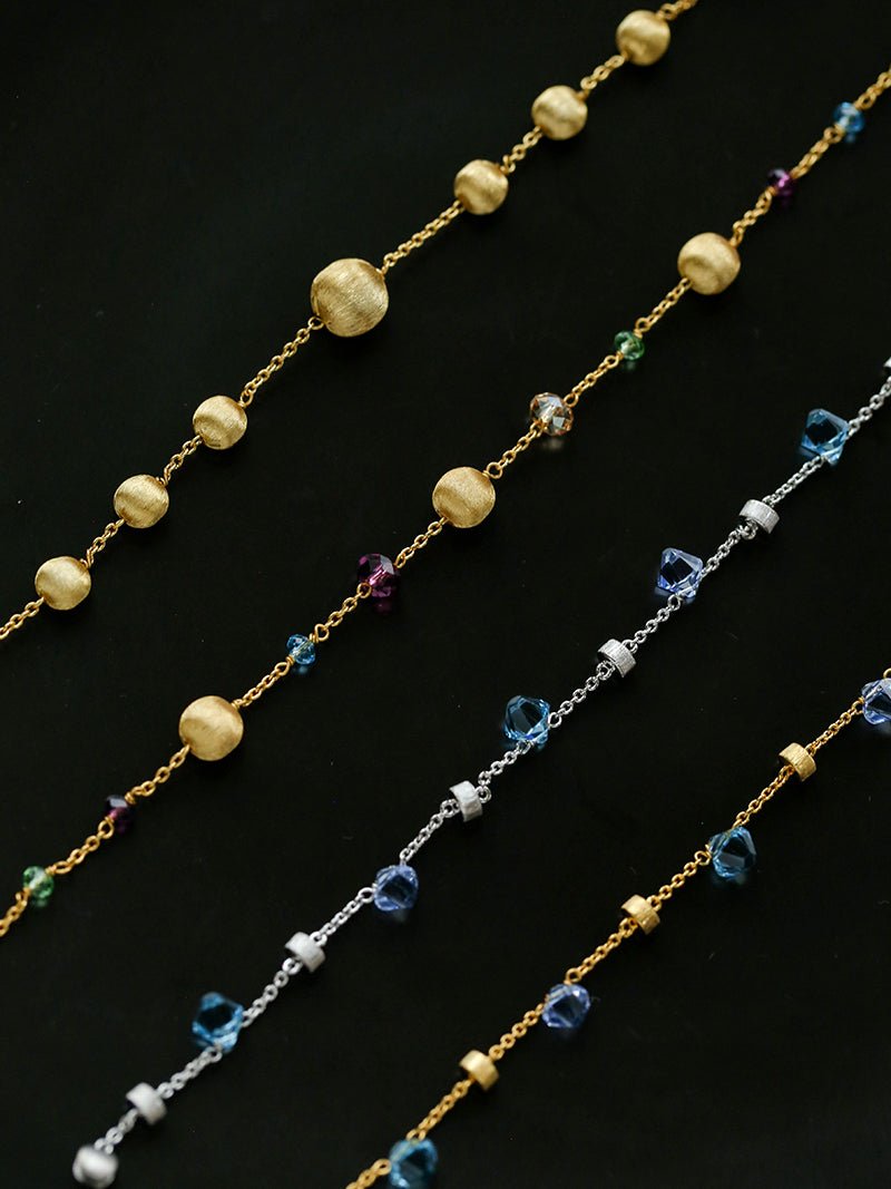 Italian Brushed Gold Bead & Swarovski Crystal Bracelet - floysun