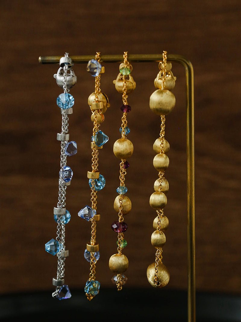 Italian Brushed Gold Bead & Swarovski Crystal Bracelet - floysun