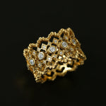 Italian Lace - Inspired 925 Silver Wide Band Ring - Gold - floysun