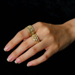 Italian Lace - Inspired Wide Band Ring Green Stone Inlay - Gold - floysun