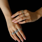 Italian Lace - Inspired Wide Band Ring Green Stone Inlay - Gold - floysun